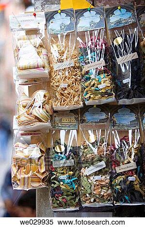 Stock Photography - Bags of pasta. Venice, Italy. Fotosearch