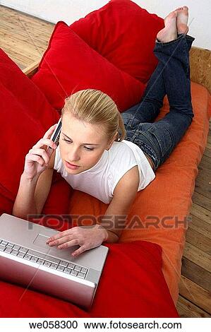 barefoot, calling, business, blond, at-home View Large Photo Image Stock Image - barefoot, calling, business, blond, at-home. Fotosearch