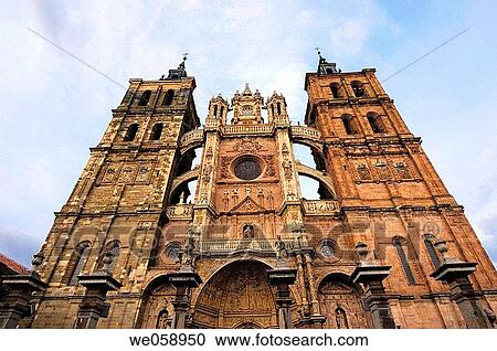 Baroque fa? ade of St. Mary's Gothic cathedral, Astorga. Road to Santiago, Le? n province, Castilla-Le? n, Spain View Large Photo Image Stock Image - Baroque fa? ade of St. Mary's Gothic cathedral, Astorga. Road to Santiago, Le? n province, Castilla-Le? n, Spain. Fotosearch