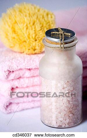 Bath salt, bathroom, Body care, bottle, Close-up View Large Photo Image Stock Photo - Bath salt, bathroom, Body care, bottle, Close-up. Fotosearch