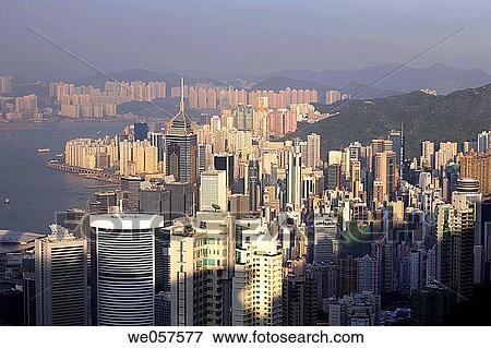 Bird eye's view from Victoria Peak of the high rise buildings of Hong Kong Island, Hong Kong, China, Asia View Large Photo Image Stock Photo - Bird eye's view from Victoria Peak of the high rise buildings of Hong Kong Island, Hong Kong, China, Asia. Fotosearch