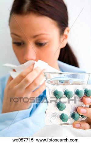 blister-pack, Blow nose, Blowing nose, brunette View Large Photo Image Stock Photography - blister-pack, Blow nose, Blowing nose, brunette. Fotosearch