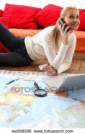blond, calling, at-home View Large Photo Image Stock Photograph - blond, calling, at-home. Fotosearch