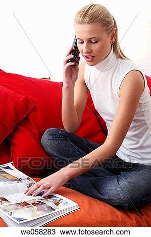 blond, calling, browsing, browse, at-home View Large Photo Image Stock Image - blond, calling, browsing, browse, at-home. Fotosearch