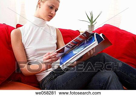 blond, calm, browsing, browse, at-home View Large Photo Image Stock Image - blond, calm, browsing, browse, at-home. Fotosearch