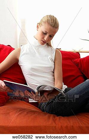 blond, calm, browsing, browse, at-home View Large Photo Image Stock Image - blond, calm, browsing, browse, at-home. Fotosearch