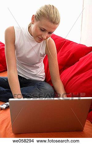 blond, cell phone, at-home View Large Photo Image Picture - blond, cell phone, at-home. Fotosearch