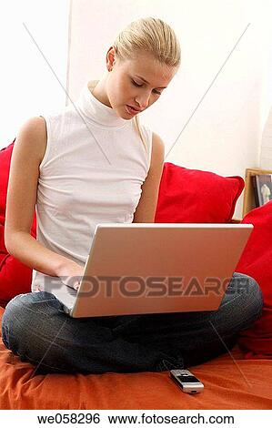 blond, cell phone, at-home View Large Photo Image Stock Photograph - blond, cell phone, at-home. Fotosearch