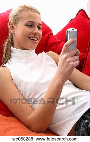 blond, cell phone, calling, appointment View Large Photo Image Stock Photo - blond, cell phone, calling, appointment. Fotosearch