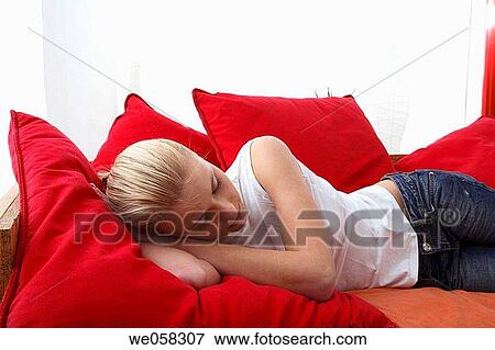 blond, chilling out, at-home View Large Photo Image Stock Photo - blond, chilling out, at-home. Fotosearch