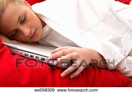 blond, computer, at-home View Large Photo Image Stock Photo - blond, computer, at-home. Fotosearch