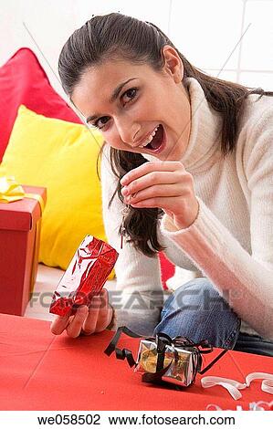 brunette, celebrate, at-home View Large Photo Image Stock Image - brunette, celebrate, at-home. Fotosearch