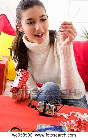 brunette, celebrate, at-home View Large Photo Image Stock Image - brunette, celebrate, at-home. Fotosearch