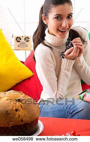 brunette, celebrate, at-home View Large Photo Image Stock Photo - brunette, celebrate, at-home. Fotosearch