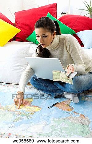 brunette, computer, at-home View Large Photo Image Stock Photo - brunette, computer, at-home. Fotosearch