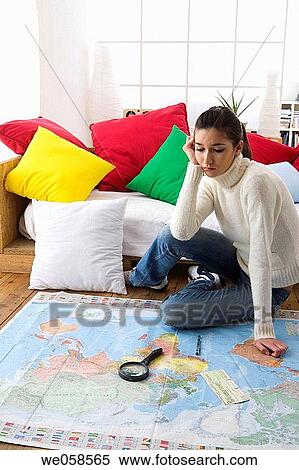 Stock Photography - brunette, concern, at-home. Fotosearch