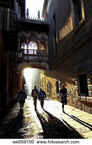 Carrer del Bisbe in the Gothic Quarter, Barcelona. Catalonia, Spain View Large Photo Image Stock Image - Carrer del Bisbe in the Gothic Quarter, Barcelona. Catalonia, Spain. Fotosearch