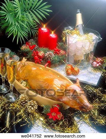 Christmas roast suckling pig View Large Photo Image Stock Image - Christmas roast suckling pig. Fotosearch