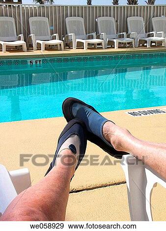 Stock Photo - Couple in Water Shoes Touching Toes. Fotosearch