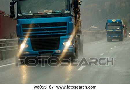 Stock Photo - day, drive, driving, Freight transportation, headlight. Fotosearch
