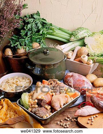 Stock Photo - ? Escudella? traditional Catalan stew and? carn d? olla? (all the meat used in the stew). Fotosearch