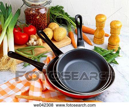 Stock Photo - Frying pans with Teflon coat. Fotosearch