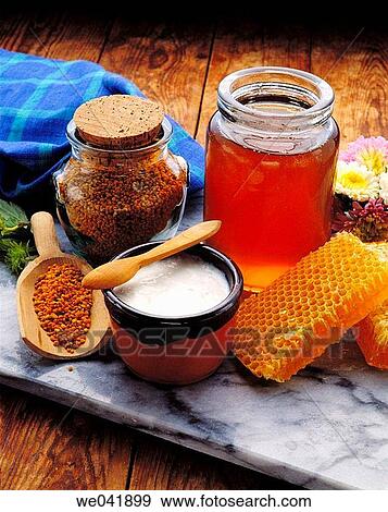 Honey, pollen and royal jelly View Large Photo Image Stock Photo - Honey, pollen and royal jelly. Fotosearch
