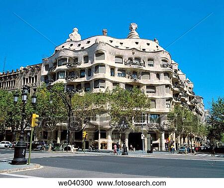 Mila House (aka La Pedrera) by Gaud?, Barcelona. Catalonia, Spain View Large Photo Image Stock Image - Mila House (aka La Pedrera) by Gaud?, Barcelona. Catalonia, Spain. Fotosearch