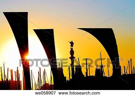 Stock Photo - Monument to Columbus at Port Vell, Barcelona. Catalonia, Spain. Fotosearch