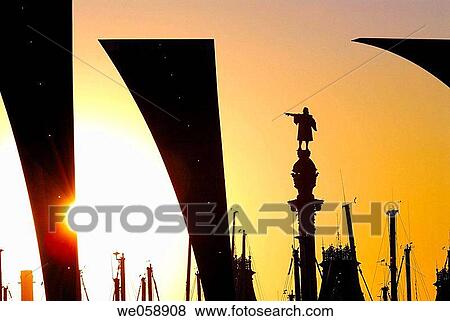 Monument to Columbus at Port Vell, Barcelona. Catalonia, Spain View Large Photo Image Stock Photo - Monument to Columbus at Port Vell, Barcelona. Catalonia, Spain. Fotosearch