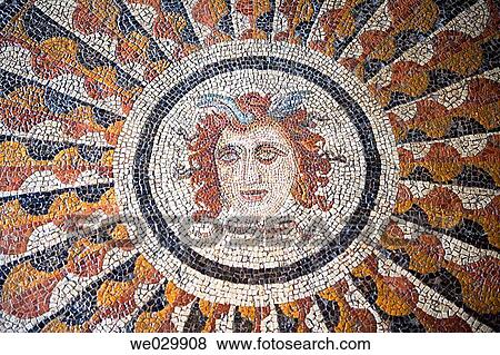 Stock Photo - Mosaic tile floor of Medusa at the Palace of the Grand Master. Rhodes, Greece. Fotosearch