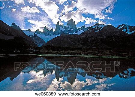 Mount Fitzroy. Evening reflections. Los Glaciares National Park. Patagonian Andes. Argentina View Large Photo Image Stock Photo - Mount Fitzroy. Evening reflections. Los Glaciares National Park. Patagonian Andes. Argentina. Fotosearch
