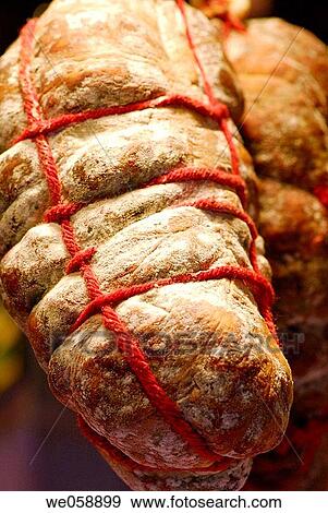 Sausages at La Boqueria market, Barcelona. Catalonia, Spain View Large Photo Image Stock Photo - Sausages at La Boqueria market, Barcelona. Catalonia, Spain. Fotosearch