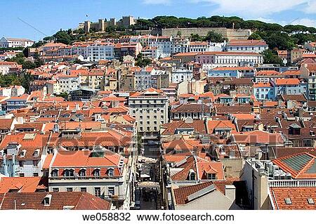 View over Lisbon with St. George's castle in background. Portugal View Large Photo Image Stock Image - View over Lisbon with St. George's castle in background. Portugal. Fotosearch