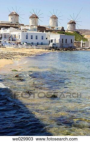 Windmills. Mykonos, Greece View Large Photo Image Stock Image - Windmills. Mykonos, Greece. Fotosearch