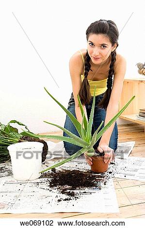 Stock Image - 30's, brunette, at-home, 20's. Fotosearch