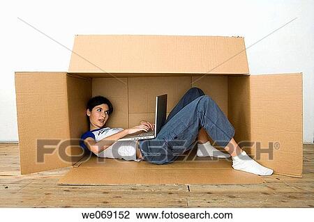 Stock Image - 30's, cardboard, brunette, 20's. Fotosearch