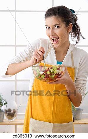 at-home, brunette, bowl, apron View Large Photo Image Stock Photo - at-home, brunette, bowl, apron. Fotosearch
