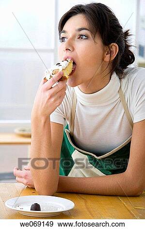 at-home, calorie, cake, brunette, apron View Large Photo Image Stock Photo - at-home, calorie, cake, brunette, apron. Fotosearch