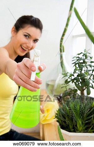Stock Photo - at-home, Close-up, brunette, amusement. Fotosearch