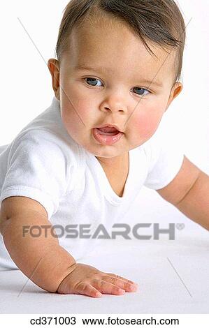 Stock Image - baby, black hair, child, childhood, contemporary. Fotosearch