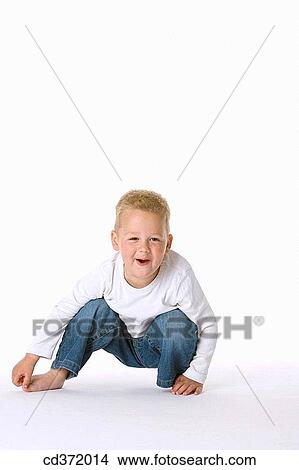 Picture - baby, boy, blond, barefoot, 3-4 years. Fotosearch