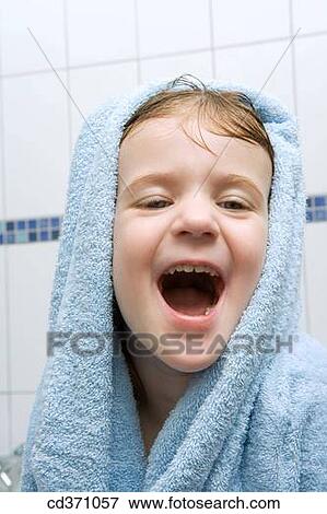 Stock Photo - baby, child, boy, bathroom, 3-4 years. Fotosearch