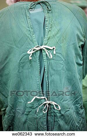 Stock Image - Back of surgeon surgical scrubs. Fotosearch