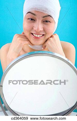 Stock Photo - bandage, Chinese, Beauty Care, beauty, Asian. Fotosearch