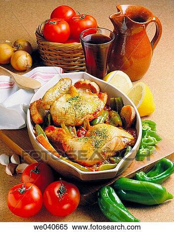 Basque-style chicken View Large Photo Image Stock Photography - Basque-style chicken. Fotosearch