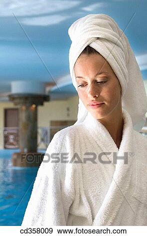 bathrobe, calm, Body care, absorbed View Large Photo Image Stock Photo - bathrobe, calm, Body care, absorbed. Fotosearch