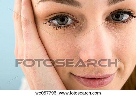 Stock Photograph - beauty, Beauty Care, blue eyes, Close-up. Fotosearch
