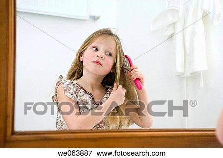 Stock Photo - Beauty Care, at-home, beauty, bathroom, baby, 3-4 years. Fotosearch