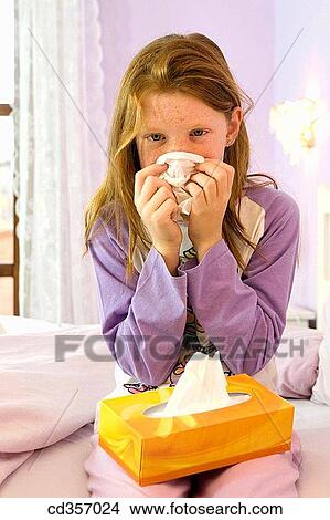 bed, Blowing nose, Blow nose, bedroom, at-home View Large Photo Image Picture - bed, Blowing nose, Blow nose, bedroom, at-home. Fotosearch